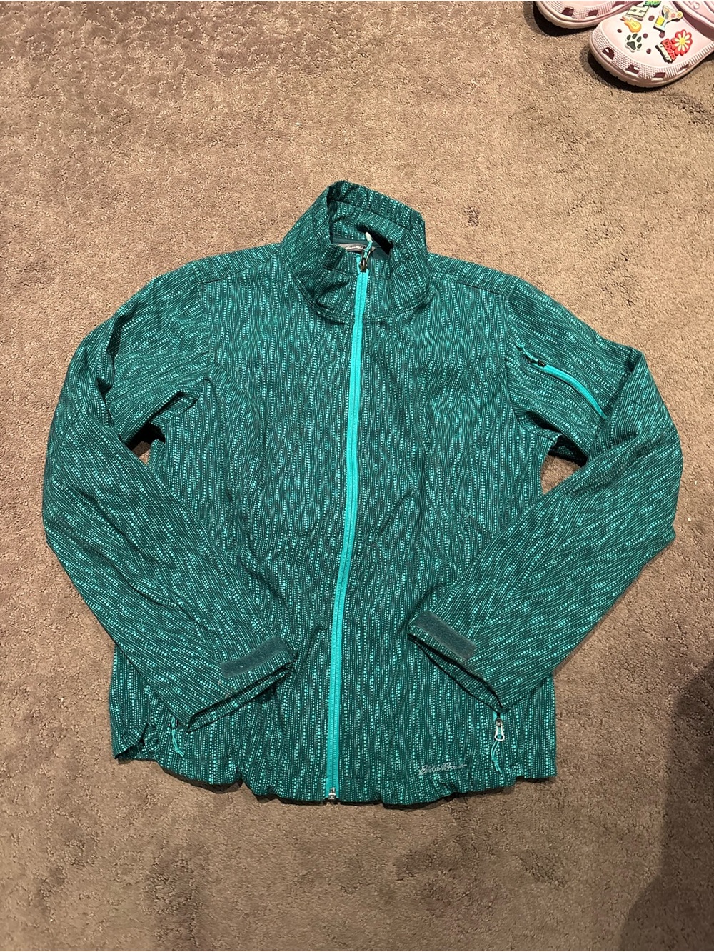 Eddie Bauer Teal and Black Dot-Print Zip Jacket